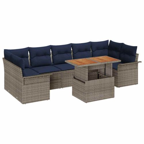 Градински Софа Комплект със съхранение 8 pcs Сив Полиратан