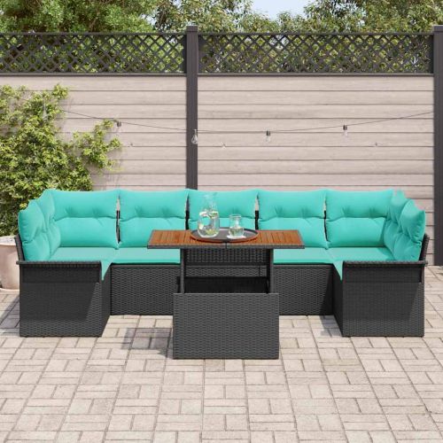 Градински Софа Комплект със съхранение 8 pcs Черно Полиратан
