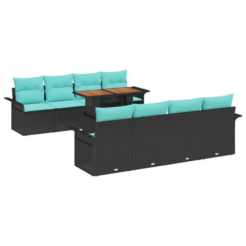 Градински Софа Комплект със съхранение 9 pcs Черно Полиратан