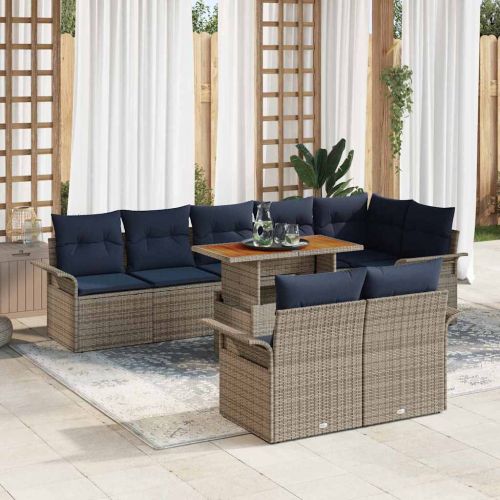 Градински Софа Комплект със съхранение 9 pcs Сив Полиратан