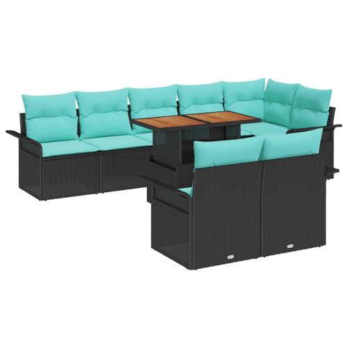 Градински Софа Комплект със съхранение 9 pcs Черно Полиратан