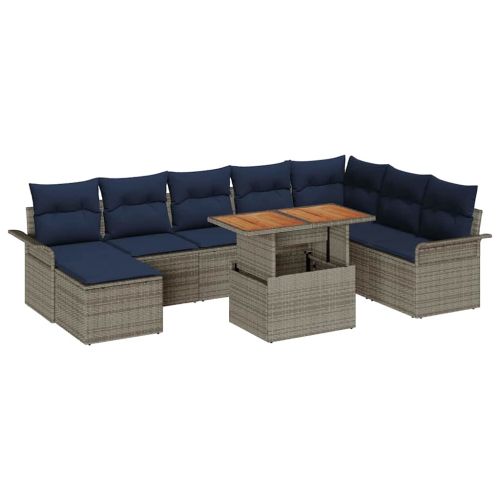 Градински Софа Комплект със съхранение 9 pcs Сив Полиратан