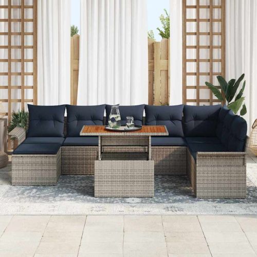 Градински Софа Комплект със съхранение 9 pcs Сив Полиратан