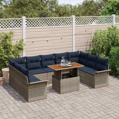 Градински Софа Комплект със съхранение 10 pcs Сив Полиратан