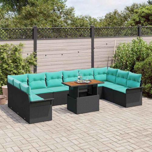 Градински Софа Комплект със съхранение 11 pcs Черно Полиратан