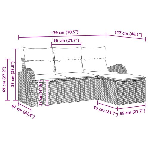 Комплект дивани с възглавница 4 pcs Кафяво и червено полиратан