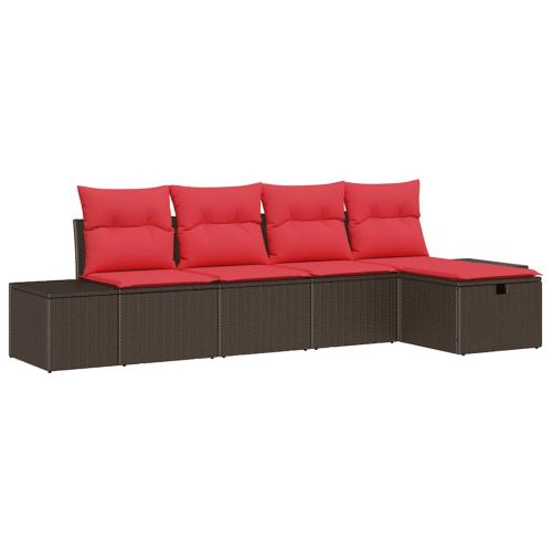 Градински Софа Комплект с възглавница 5 pcs Кафяво полиратан