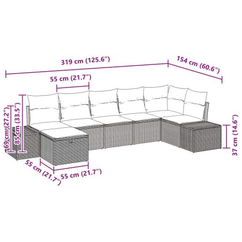 Градински Софа Комплект с възглавница 7 pcs Кафяво полиратан