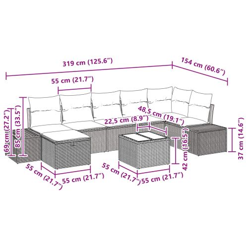 Градински Софа Комплект с възглавница 8 pcs Кафяво полиратан