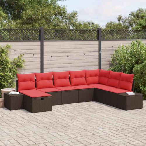 Градински Софа Комплект с възглавница 8 pcs Кафяво полиратан