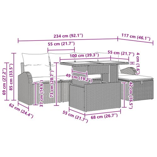 Градински Софа Комплект с възглавница 6 pcs Кафяво полиратан