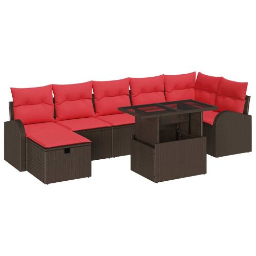 Градински Софа Комплект с възглавница 8 pcs Кафяво Полиратан