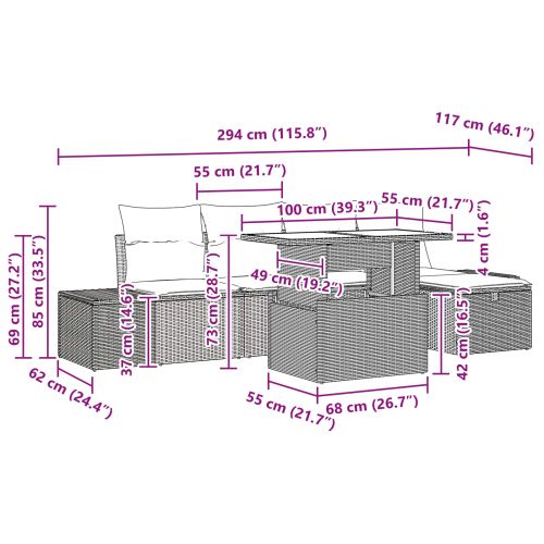 Градински Софа Комплект с възглавница 6 pcs полиратан