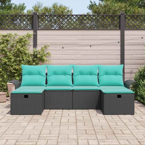 Градински Софа Комплект с възглавница 6 pcs Черно Полиратан