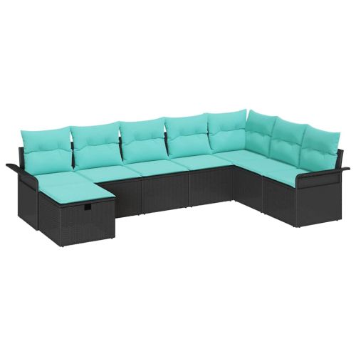 Градински Софа Комплект с възглавница 8 pcs Черно Полиратан