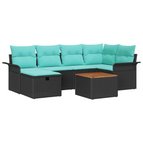 Градински Софа Комплект с възглавница 7 pcs Черно Полиратан