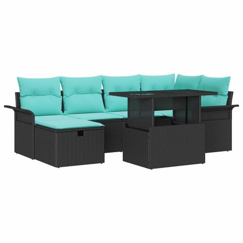 Градински Софа Комплект с възглавница 7 pcs Черно Полиратан
