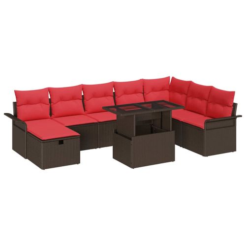Градински Софа Комплект с възглавница 9 pcs Кафяво Полиратан