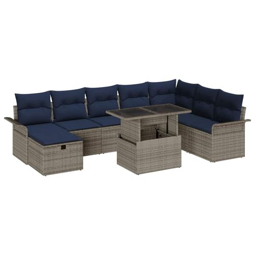 Градински Софа Комплект с възглавница 9 pcs Сив Полиратан