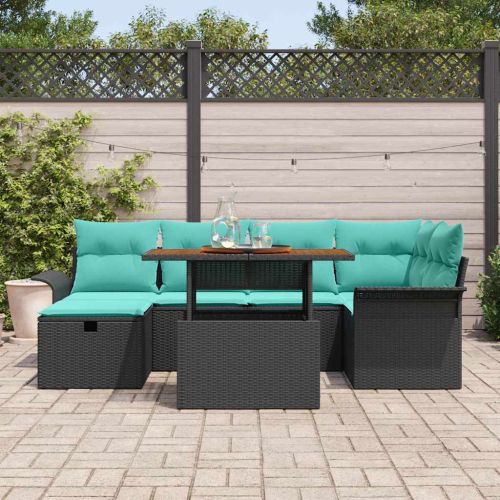 Градински Софа Комплект 7 pcs Черно полиратан