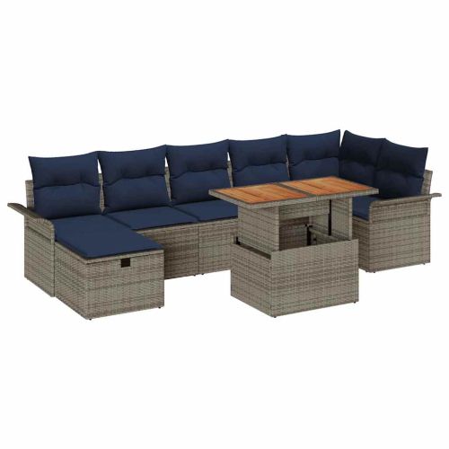 Градински Софа Комплект 8 pcs Сив полиратан