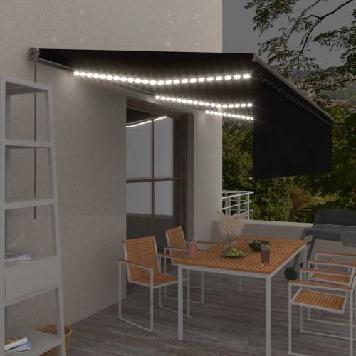 Ръчно прибиращ се сенник с щора и LED, 6x3 м, антрацит