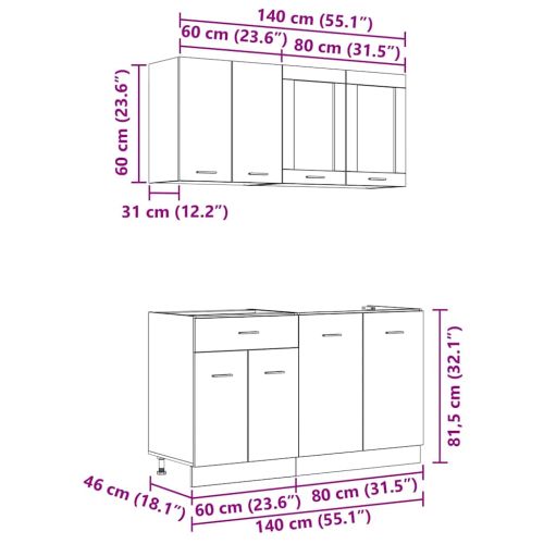 Комплект кухненски шкафове с чекмедже Lyon 4 pcs Сив сонома