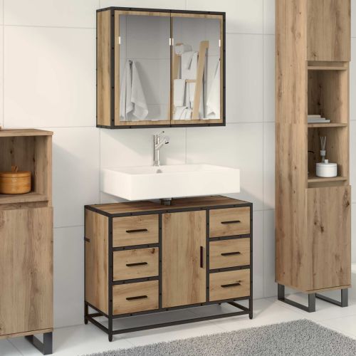 Комплект мебели за баня с чекмедже 2 pcs Дъб Инженерно дърво