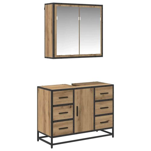 Комплект мебели за баня с чекмедже 2 pcs Дъб Инженерно дърво