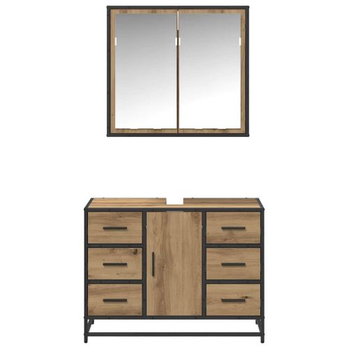 Комплект мебели за баня с чекмедже 2 pcs Дъб Инженерно дърво