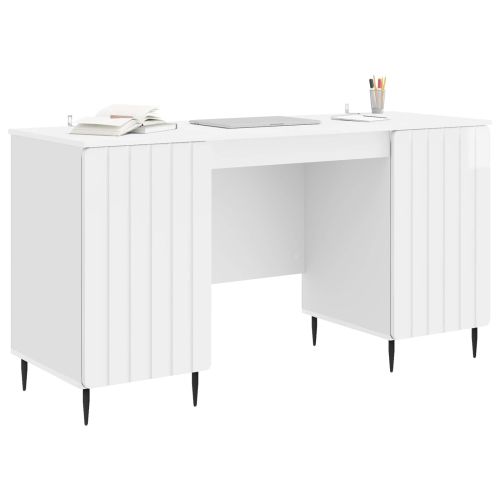Бюро с рафт Бял гланц 142,5 x 50 x 75 см Инженерна дървесина