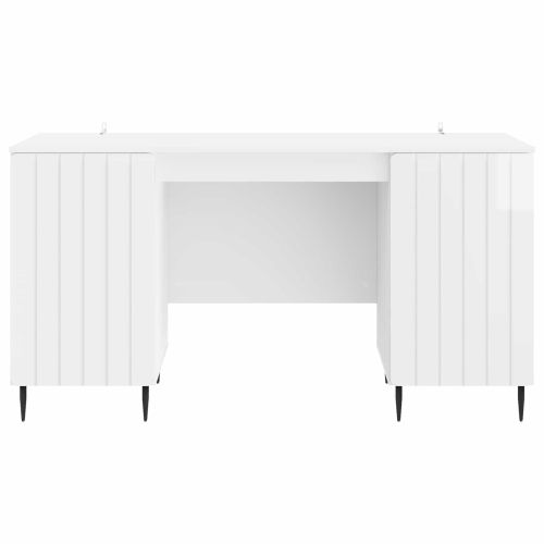Бюро с рафт Бял гланц 142,5 x 50 x 75 см Инженерна дървесина