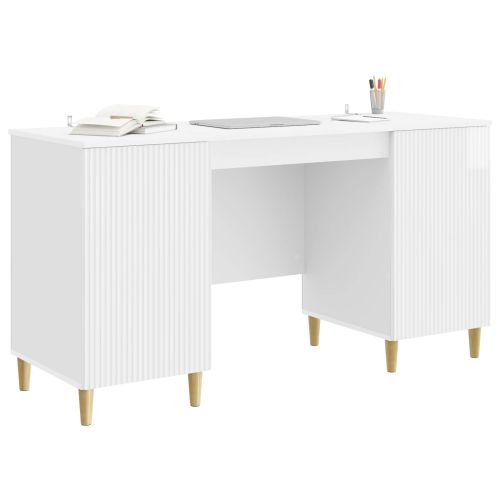 Бюро с рафт Бял гланц 142,5 x 50 x 75 см Инженерна дървесина