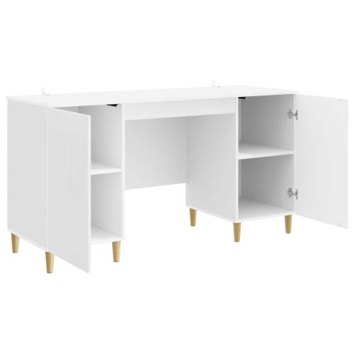 Бюро с рафт Бял гланц 142,5 x 50 x 75 см Инженерна дървесина