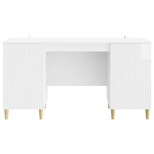 Бюро с рафт Бял гланц 142,5 x 50 x 75 см Инженерна дървесина