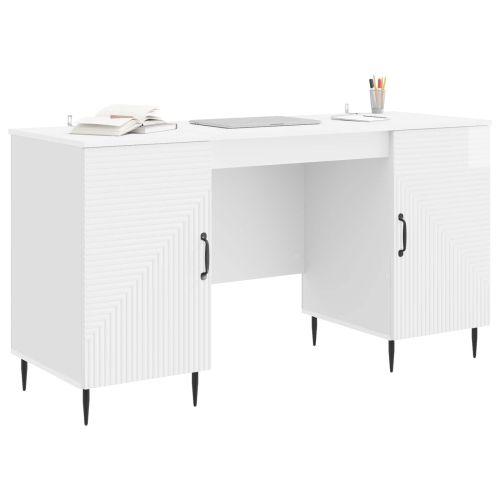 Бюро с рафт Бял гланц 142,5 x 50 x 75 см Инженерна дървесина