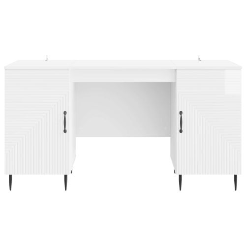 Бюро с рафт Бял гланц 142,5 x 50 x 75 см Инженерна дървесина