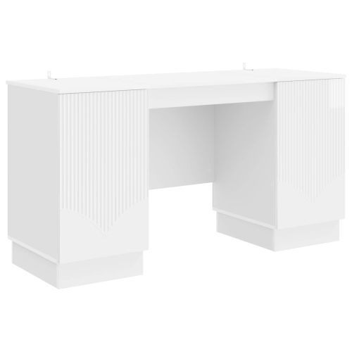 Бюро с рафт Бял гланц 142,5 x 50 x 75 см Инженерна дървесина