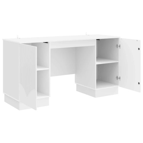 Бюро с рафт Бял гланц 142,5 x 50 x 75 см Инженерна дървесина