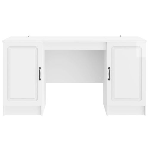 Бюро с рафт Бял гланц 142,5 x 50 x 75 см Инженерна дървесина