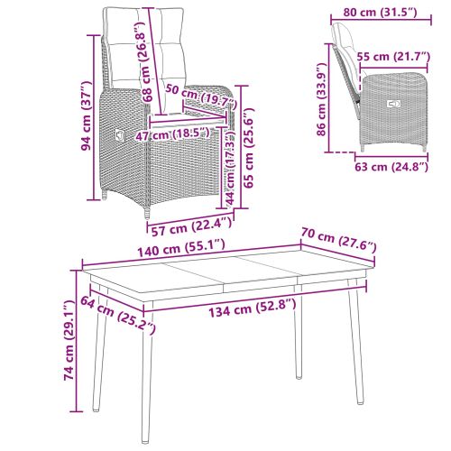 Комплект за хранене на открито 7 pcs Черно 150 x 90 x 75 cm