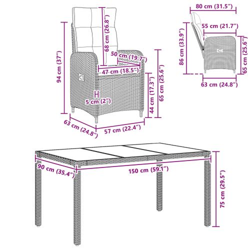 Комплект за хранене на открито 7 pcs Черно и кремаво бяло