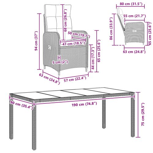 Комплект за хранене на открито 7 pcs Черно и кремаво бяло