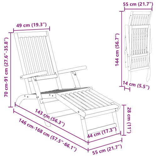 Сгъваем и reclining шезлонг 2 pcs 55 x 146 x 91 см