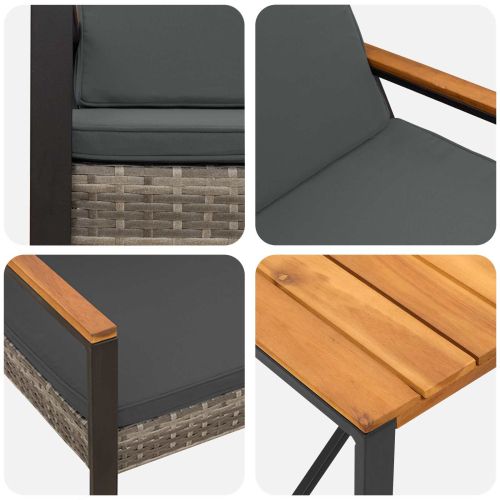 Комплект за външни мебели 4 pcs Сив и тъмен сив полиратан