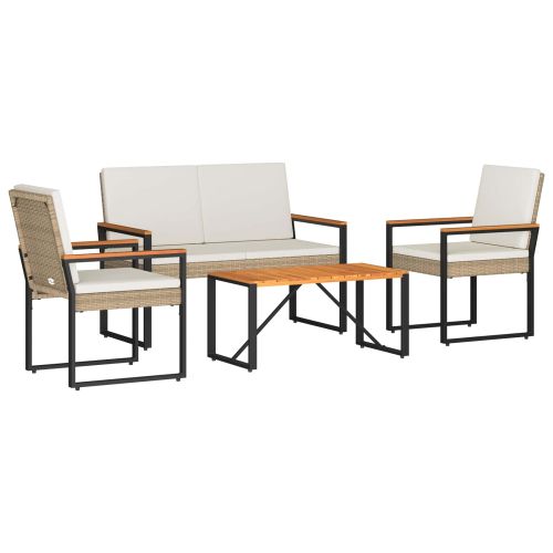 Комплект за външни мебели 4 pcs Бежов и кремаво бял полиратан