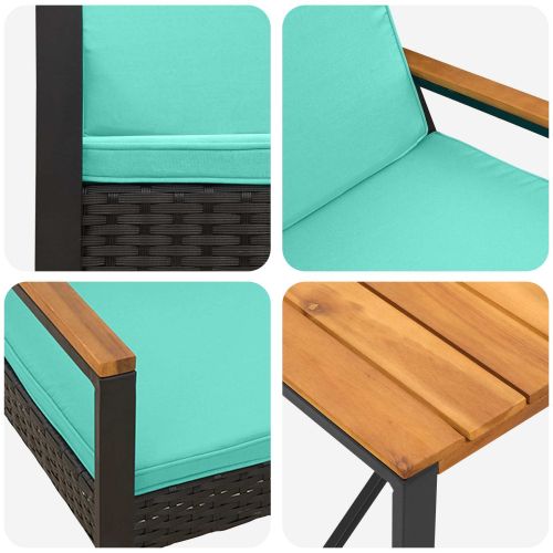 Комплект за външни мебели 4 pcs Черен и Туркоаз полиратан