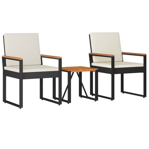 Комплект за външни мебели 3 pcs Черно и кремаво бяло полиратан