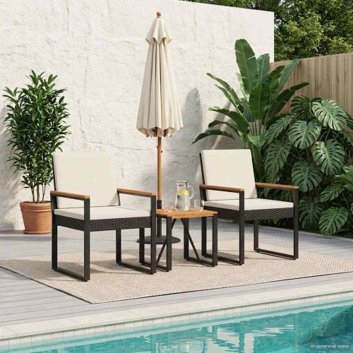 Комплект за външни мебели 3 pcs Черно и кремаво бяло полиратан