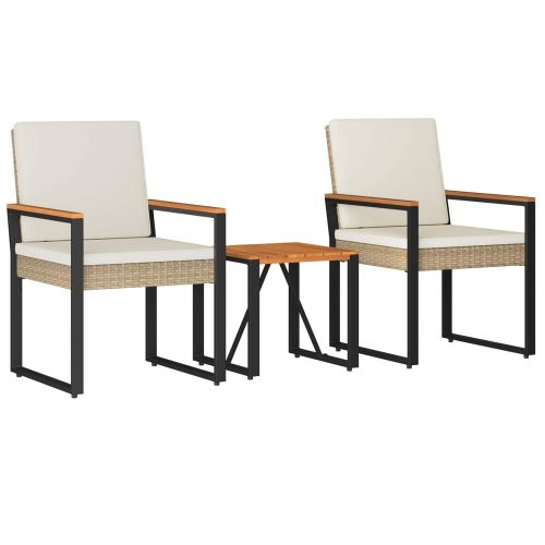 Комплект за външни мебели 3 pcs Бежов и кремаво бял полиратан